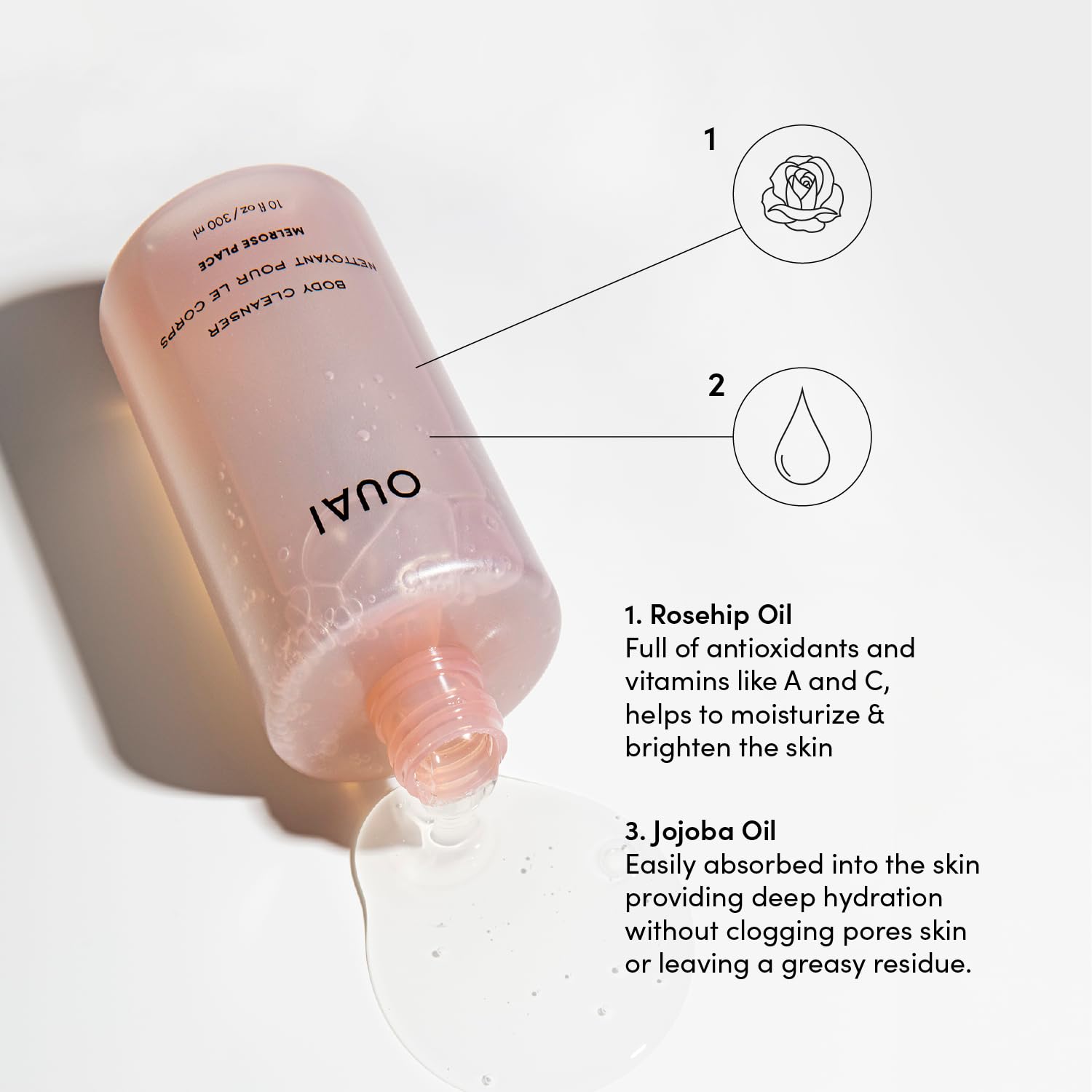 OUAI Body Cleanser, Melrose Place - Foaming Body Wash with Jojoba Oil and Rosehip Oil to Hydrate, Nurture, Balance and Soften Skin - Paraben, Phthalate and Sulfate Free Skin Care Products (10 Fl Oz) OUAI Au supplements