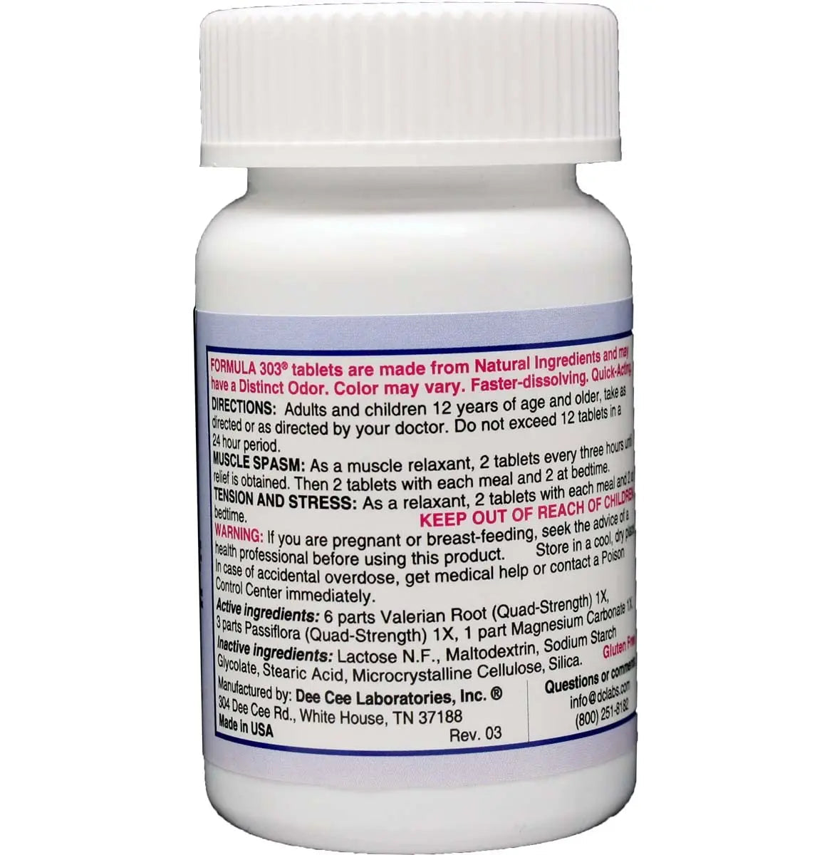 Dee CEE Labs Formula 303 Maximum Strength Tablets, 45 Tablets; All-Natural containing Dee Cee Laboratories Au supplements