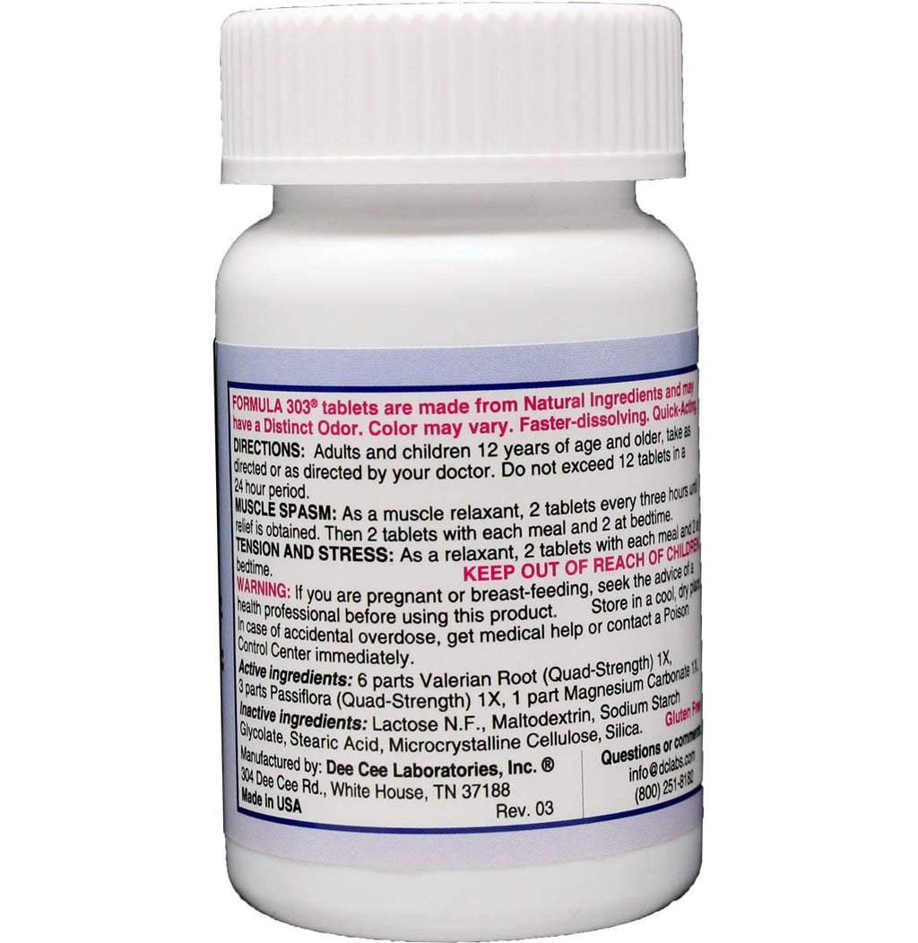 Dee CEE Labs Formula 303 Maximum Strength Tablets, 90 Tablets; All-Natural containing Magnesium for Sore Muscles