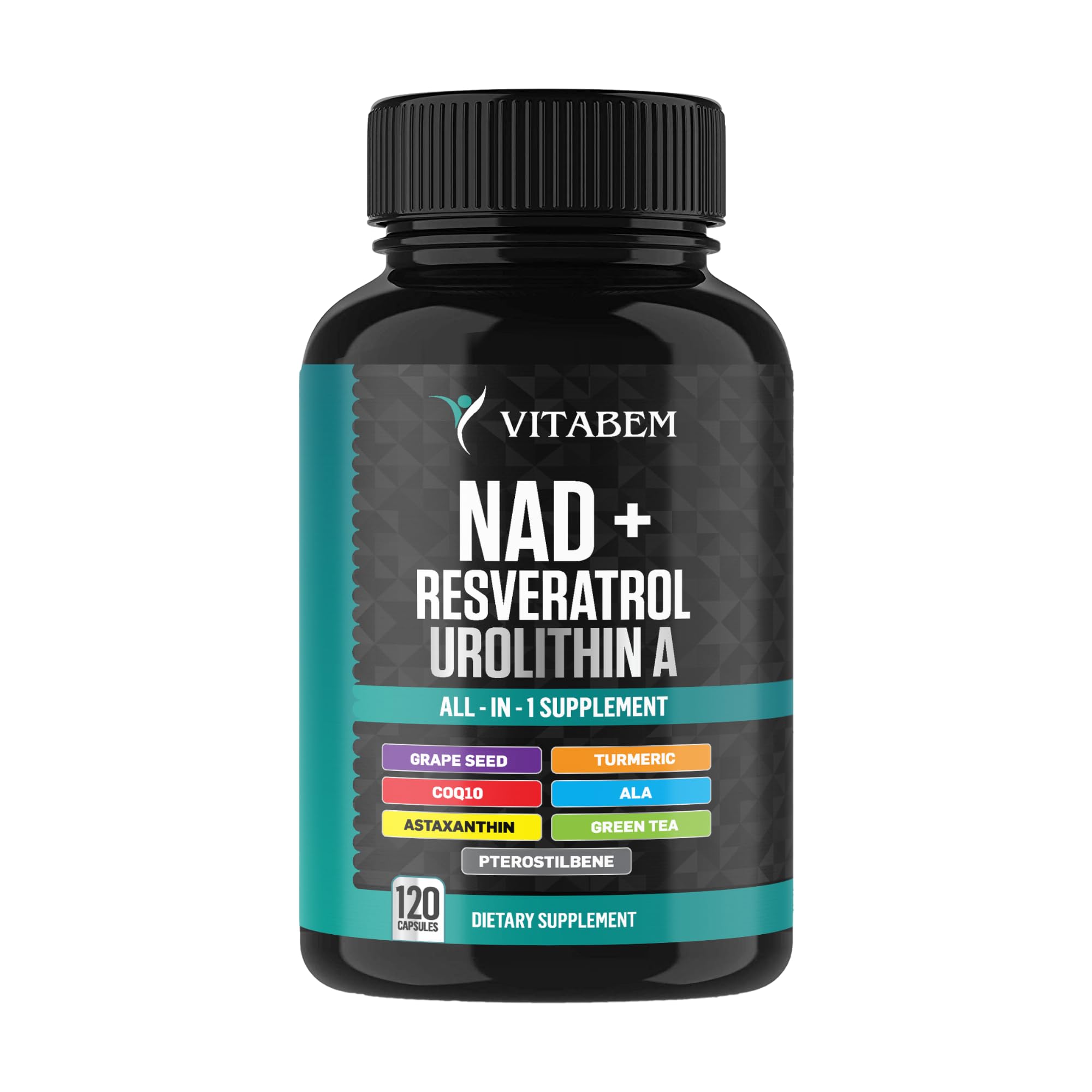 NAD+ Supplement Complex – NAD Supplement+ 300 mg with Astaxanthin, Urolithin A, Resveratrol, CoQ10 & Antioxidant Blend – Cellular Energy, Mitochondrial Support – 120 Count (Pack of 1) Vitabem Au supplements