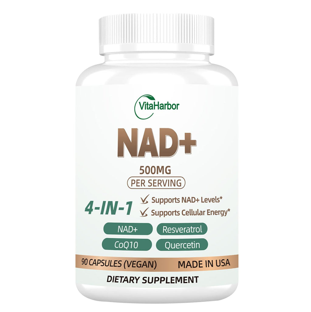NAD Supplement 500mg, Pure Organic NAD+ Supplement for Women & Men, NAD+ with Trans-Resveratrol & CoQ10 & Quercetin for Cellular Energy & Healthy Aging, NMN Alternative (90 Vegan Caps) VitaHarbor Au supplements