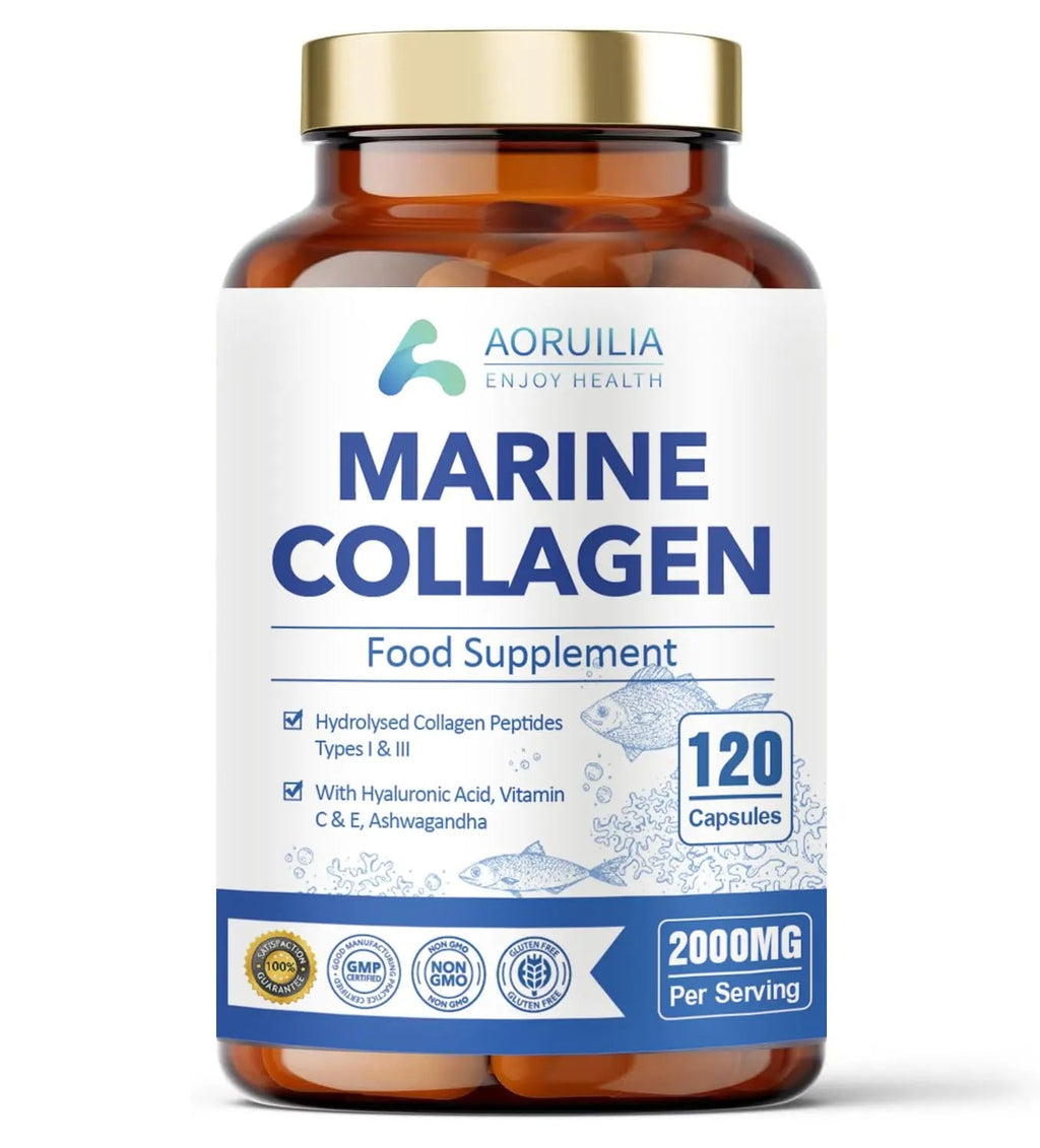 Marine Collagen Supplements for Women Men 2000mg 120 Capsules Hyaluronic Acid, Vitamin C, Vitamin E, & Ashwagandha Aoruilia Au supplements
