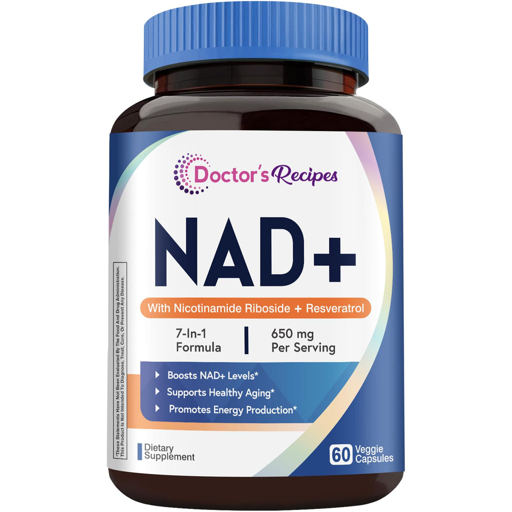 Doctor's Recipes NAD Supplement, Nicotinamide Riboside, Resveratrol, NMN Alternative for Anti-Aging, w/Magnesium Glycinate & L-Tryptophan, 650mg Per Serving, Energy & Mood Boost, 60 Vegan Capsules Doctor's Recipes Au supplements