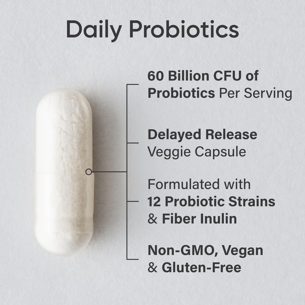 Sports Research Daily Probiotics with Prebiotics, 60 Billion CFU - Vegan Capsules for Gut Health & Digestive Support, Probiotics for Women & Men