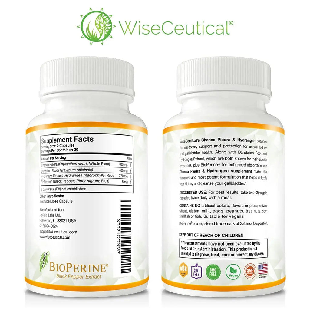 Max Strength Chanca Piedra, Hydrangea & Dandelion Root - Natural Kidney & Gallbladder Formula - Stone Breaker, Flush Impurities, Cleanse Urinary Tract - Enhanced with BioPerine. 60 Veggie Capsules. Wiseceutical Au supplements