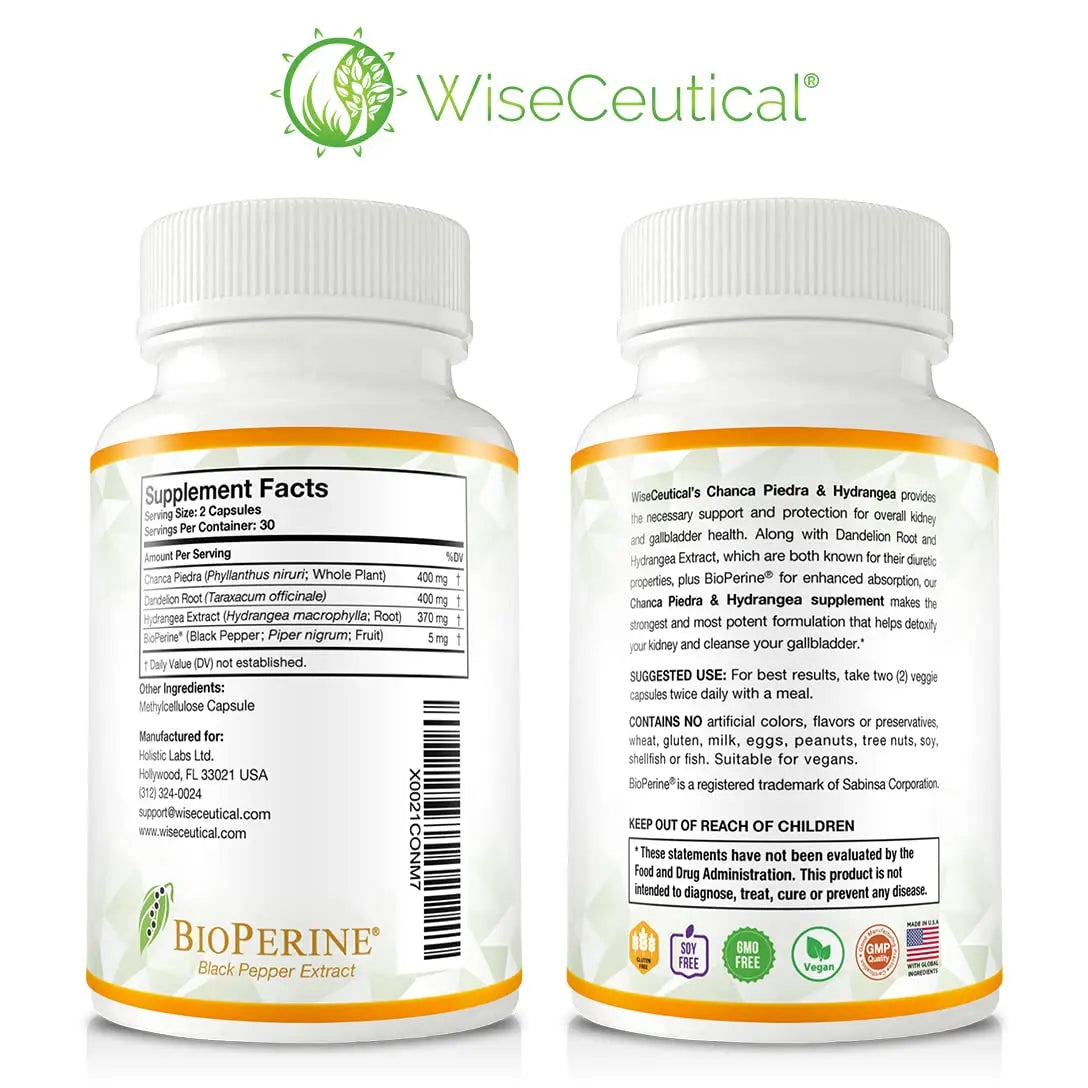 Max Strength Chanca Piedra, Hydrangea & Dandelion Root - Natural Kidney & Gallbladder Formula - Stone Breaker, Flush Impurities, Cleanse Urinary Tract - Enhanced with BioPerine. 60 Veggie Capsules. Wiseceutical Au supplements