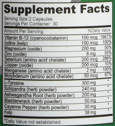 NusaPure Thyroid Support Supplement (Non-GMO) 120 caps, Ashwaganda, Iodine, Zinc, kelp, Vitamin B12, L-Tyrosine, Selenium, Copper NusaPure Au supplements