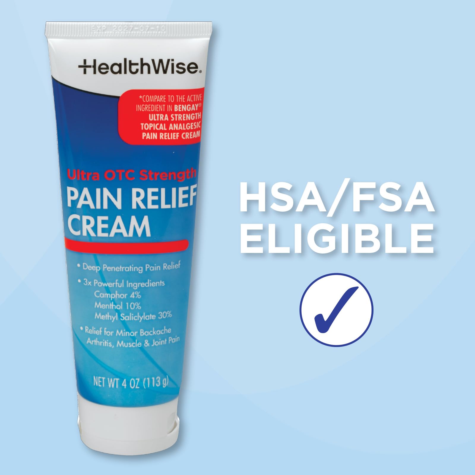 HealthWise Pain Relief Cream | Ultra OTC Strength | 4% Camphor + 10% Menthol + 30% Methly Saliclylate | Non-Greasy Formula | 4.0 Oz | Topical Analgesic HealthWise Au supplements