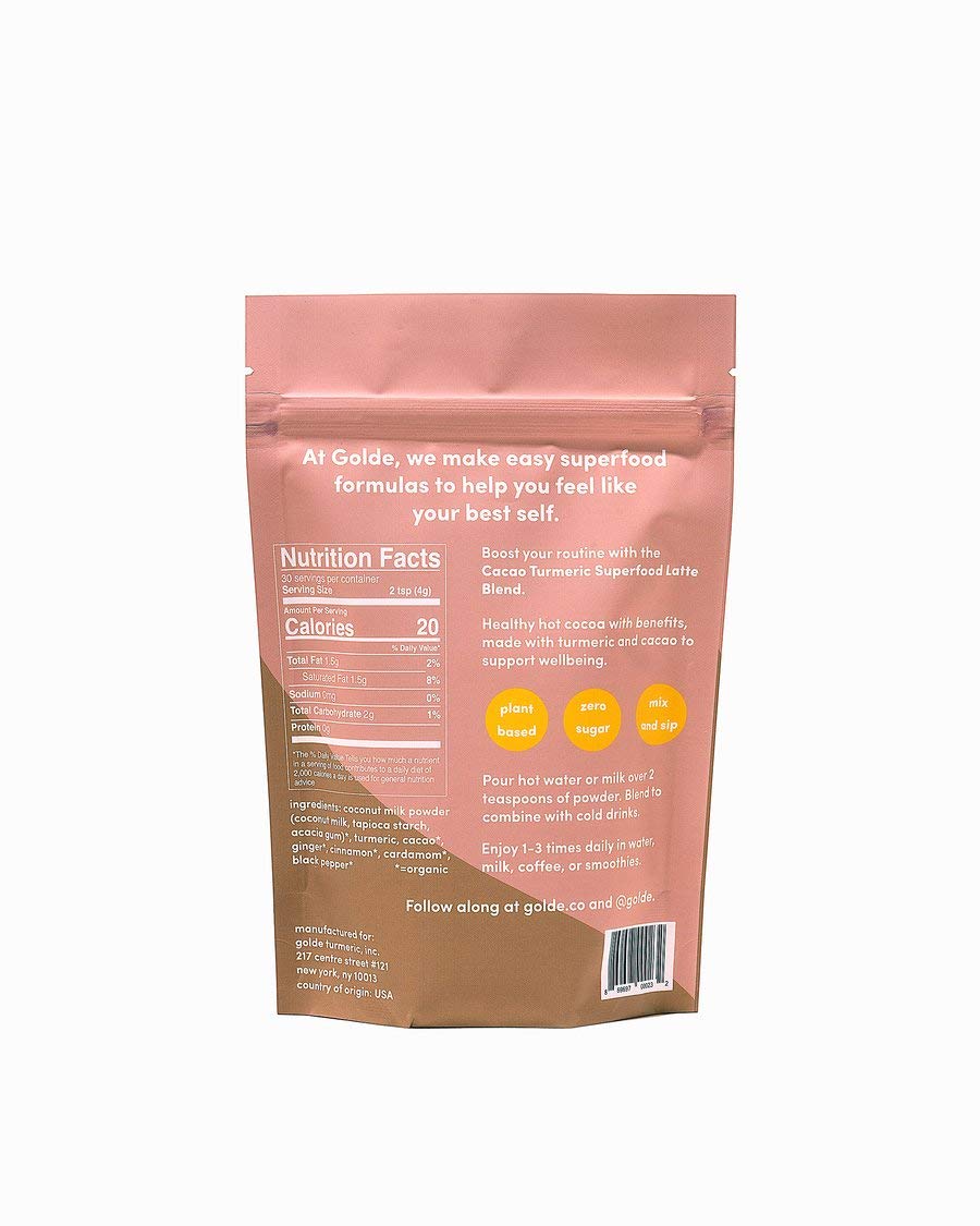 GOLDE - Superfood Latte Blend - Cacao Turmeric - Plant Based w/Turmeric, Cacao, & Coconut Milk Powder - Healthy Hot Cocoa - Coffee Replacement - Vegan, Keto, & Sugar-Free - 30 Servings GOLDE Au supplements