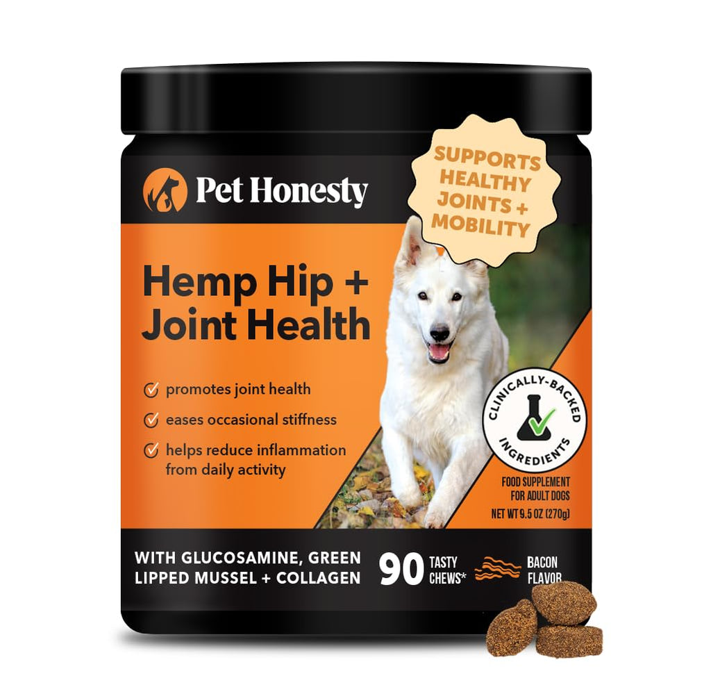 Hemp Hip & Joint Supplement for Dogs - Hemp Oil & Powder - Glucosamine Chondroitin for Dogs, Turmeric, MSM, Green-Lipped Mussel, Supports Mobility, May Reduce Discomfort (Bacon) Pet Honesty Au supplements