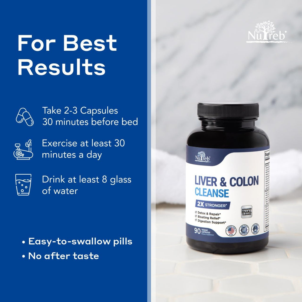 Nutreb Liver & Colon Cleanse - 2X Stronger - Liver Cleanse Detox & Repair - Colon Cleanser & Detox - Premium Milk Thistle Supplement