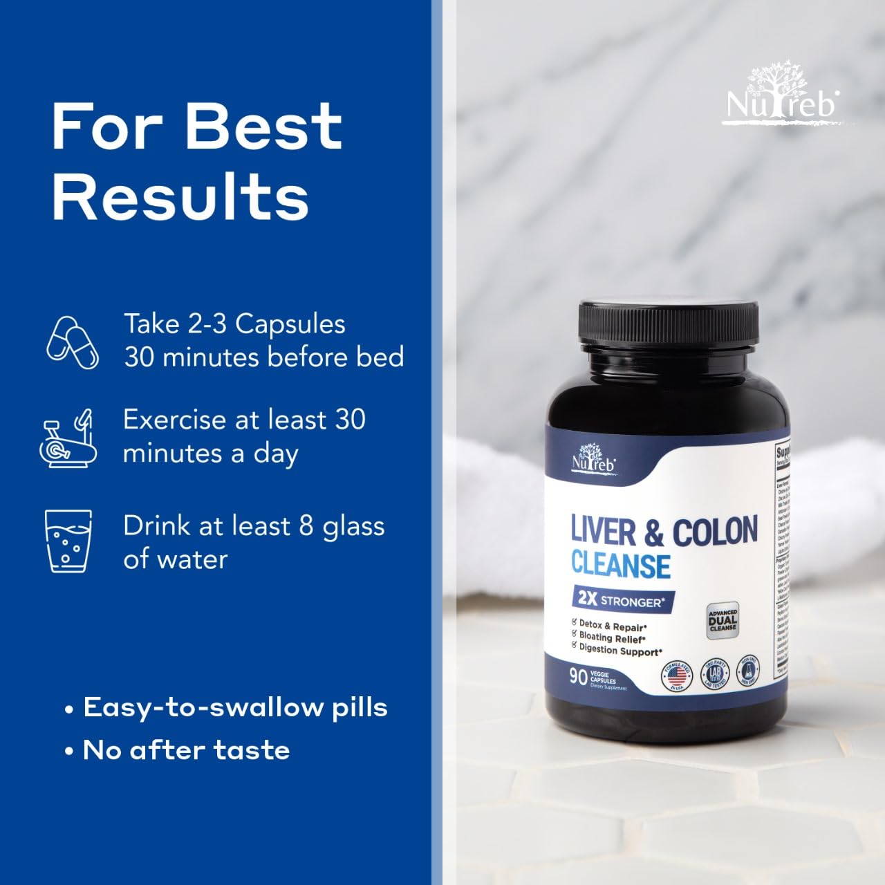Nutreb Liver & Colon Cleanse - 2X Stronger - Liver Cleanse Detox & Repair - Colon Cleanser & Detox - Premium Milk Thistle Supplement