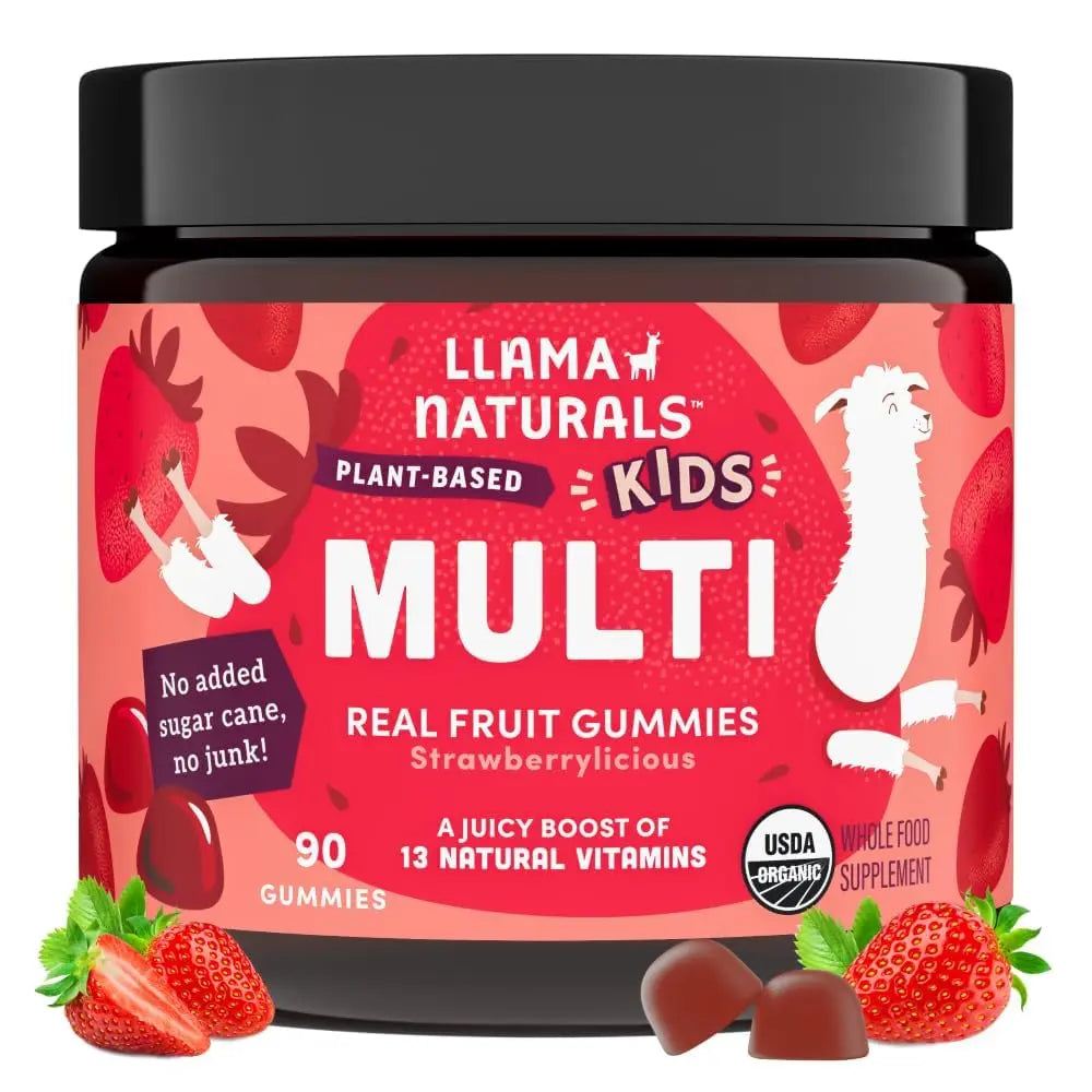 Llama Naturals Kids Multivitamin Gummies | Real Fruit, No Added Sugar Cane | Organic Vegan Toddler Whole Food Vitamins | Vitamin D, C & Beta Carotene Gummy Supplement Llama Naturals Au supplements