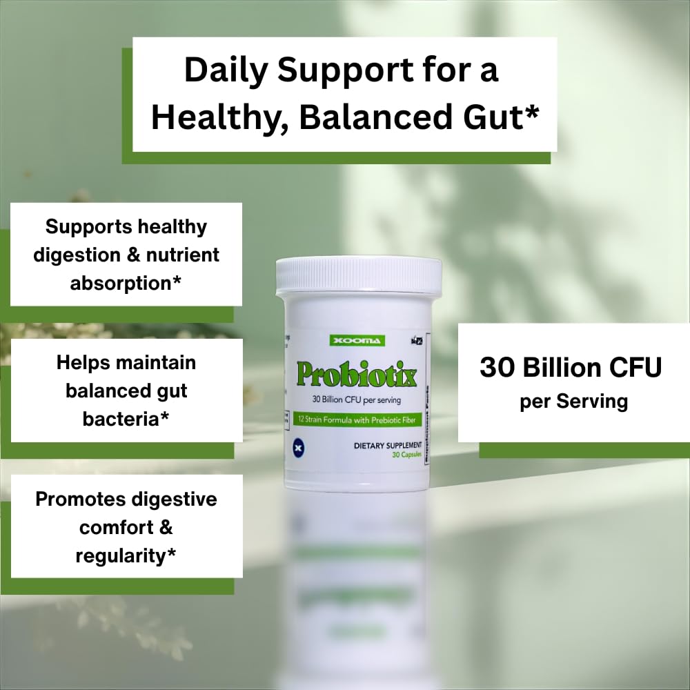 Probiotix – 12 Strain Probiotic + Prebiotic Fiber, 30 Billion CFU | Gut Health & Digestive Balance | Gas & Bloating Support | Immune System Reinforcement | Gluten, Soy & Dairy Free – 30 Capsules Xooma Au supplements