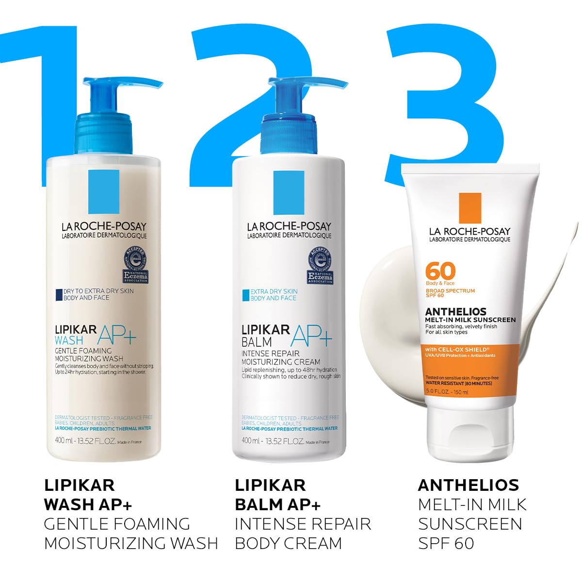 La Roche-Posay Anthelios Melt-In Milk Sunscreen SPF 60, Sunscreen For Body & Face, Broad Spectrum SPF + Antioxidants, Oil Free