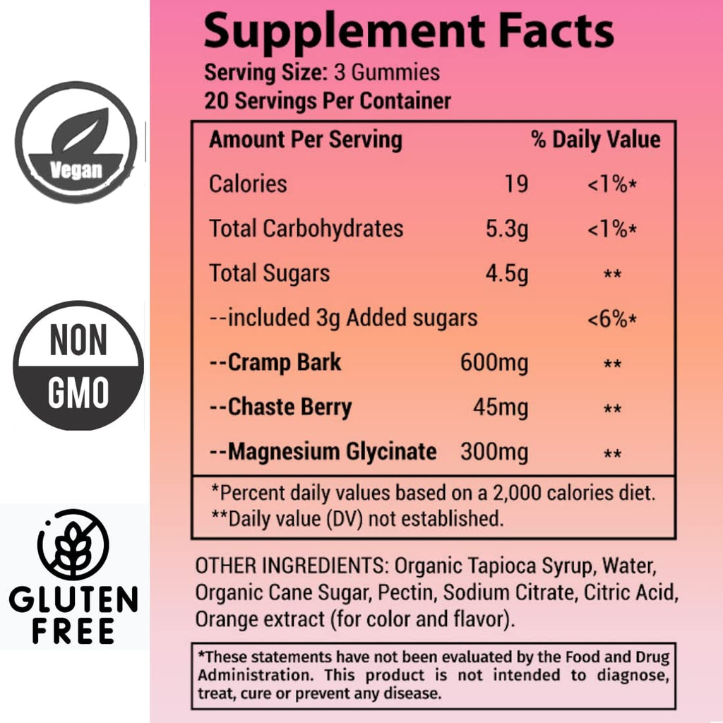 HEMPWAY Menstrual Gummies for Women May Help Support Bloating, Period Relief | Plant-Based | Cramp Bark, Magnesium, Chaste Berry | Vegan | Orange 60ct HEMPWAY Au supplements