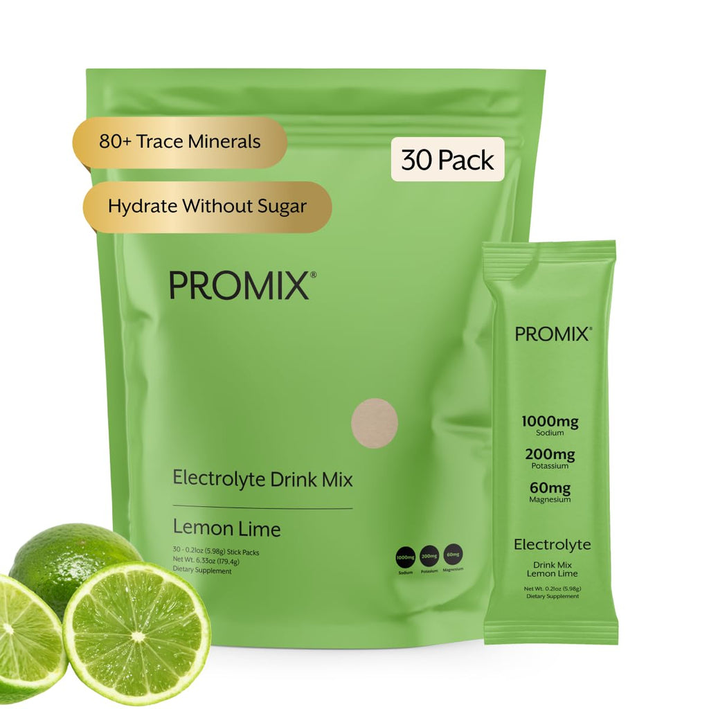 ProMix Nutrition Electrolytes Powder Hydration Packets - Himalayan Pink Salt, Magnesium, Potassium, Vitamin C - Lemon Lime, Lightly Sweetened