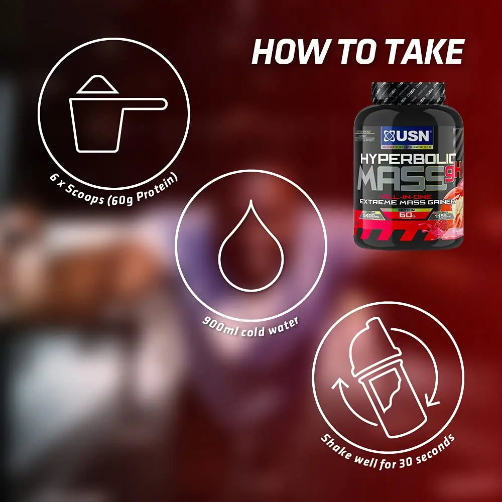 USN Hyperbolic Mass Strawberry 6kg: High Calorie Mass Gainer Protein Powder for Fast Muscle Mass USN Au supplements