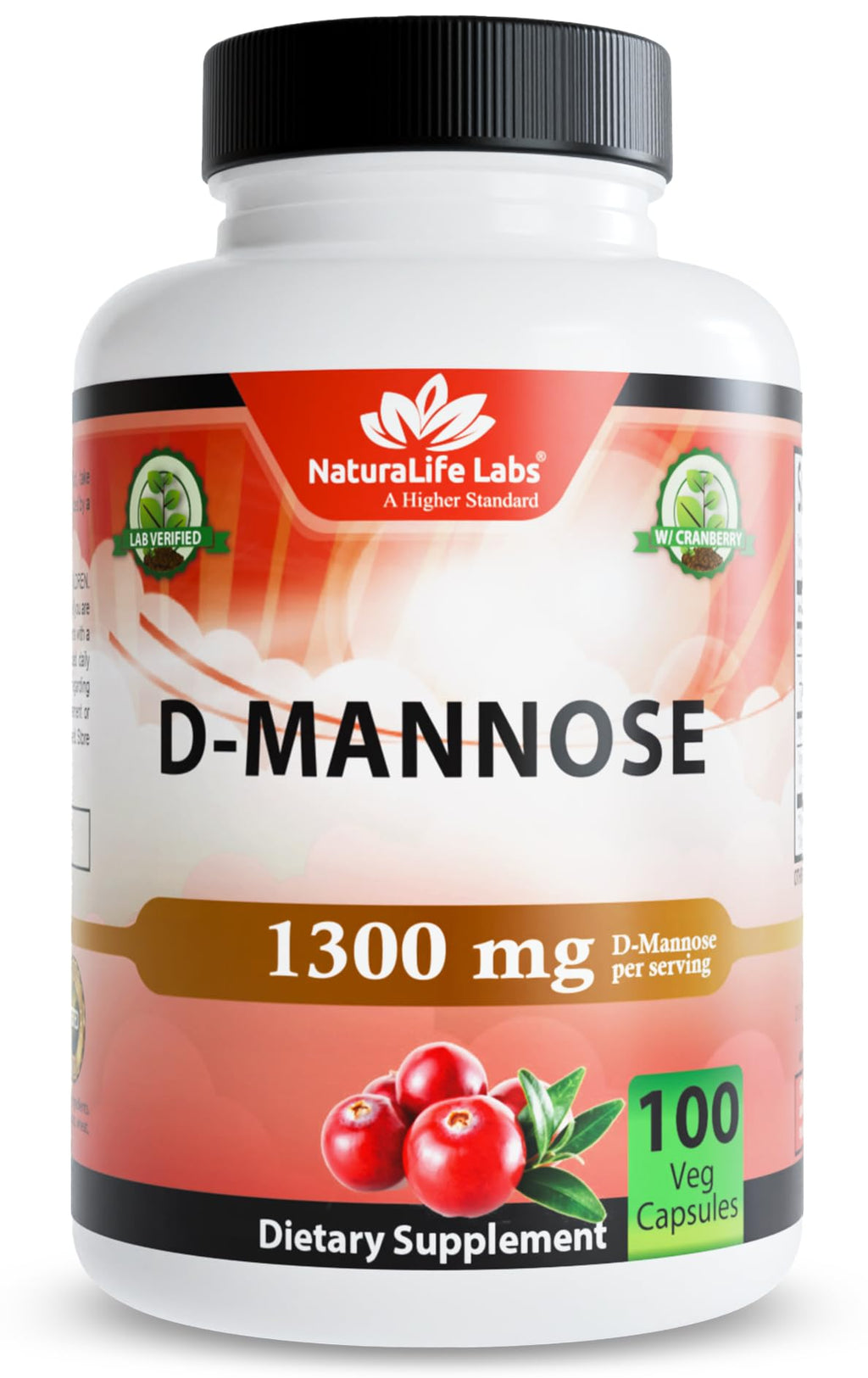 NaturaLife Labs Organic D-Mannose 1300 mg with Organic Cranberry Extract 100 mg per Serving – 100 Capsules – Non-GMO, Gluten-Free, Vegan NaturaLife Labs Au supplements