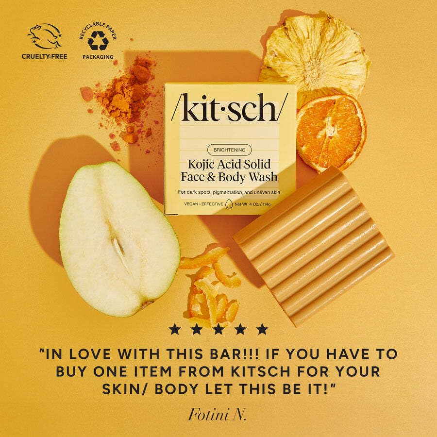 Kitsch Kojic Acid Soap – Turmeric Soap Bar with Hyaluronic Acid & Shea Butter – Brightening & Hydrating Body Wash & Face Wash for Dark Spots