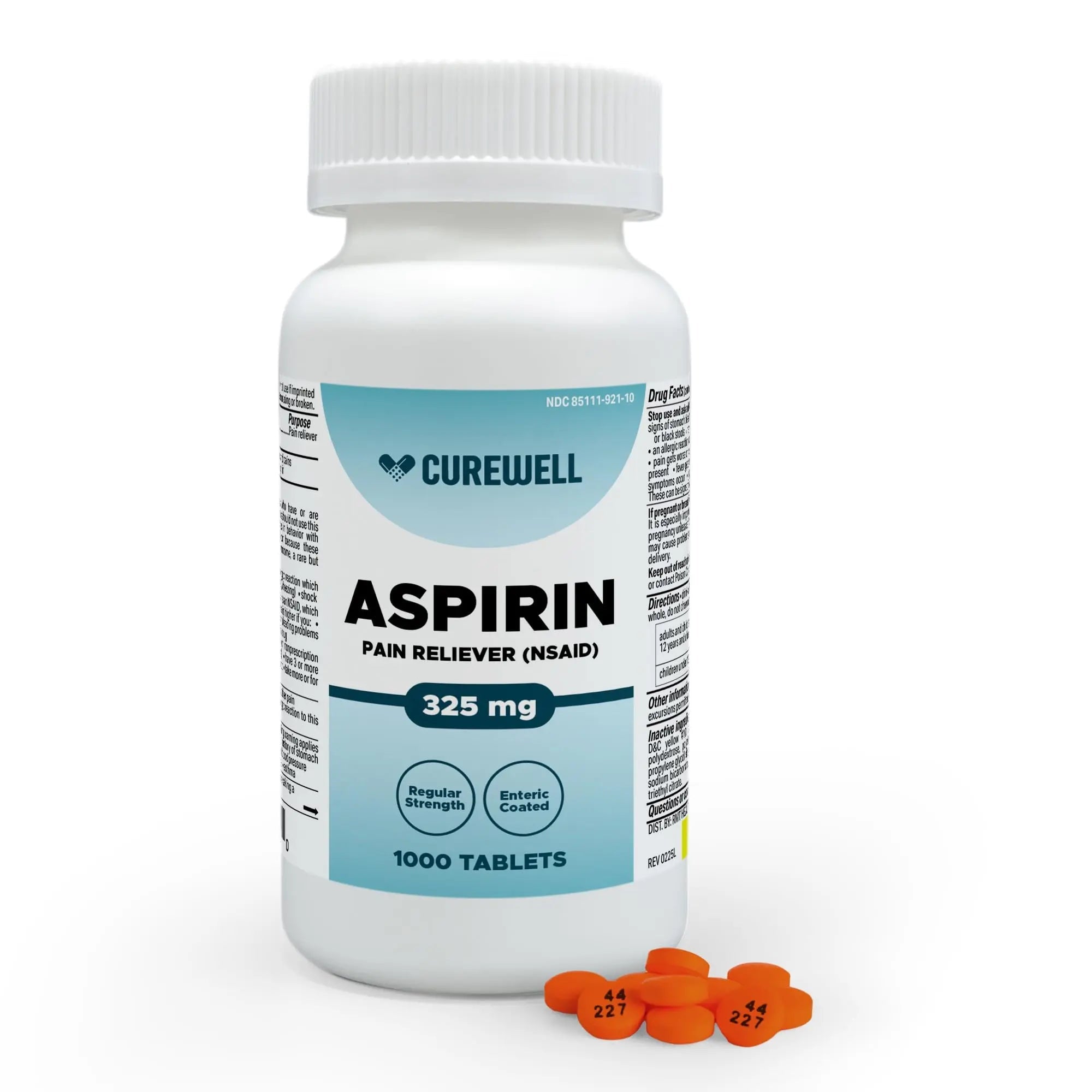 CUREWELL Enteric Coated Aspirin Tablets 325mg (1000 Count) NSAID Pain Reliever & Fever Reducer Coated Aspirin for Adults - Regular Strength for Headache Arthritis Menstrual & Muscle Pain CUREWELL Au supplements