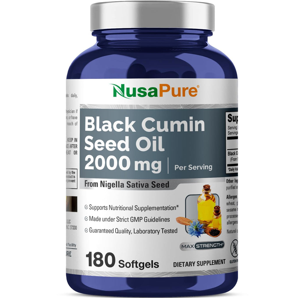 NusaPure Black Seed Oil 2000mg per Serving - 180 Softgel Caps (Non-GMO, Gluten-Free) Cold-Pressed Nigella Sativa NusaPure Au supplements