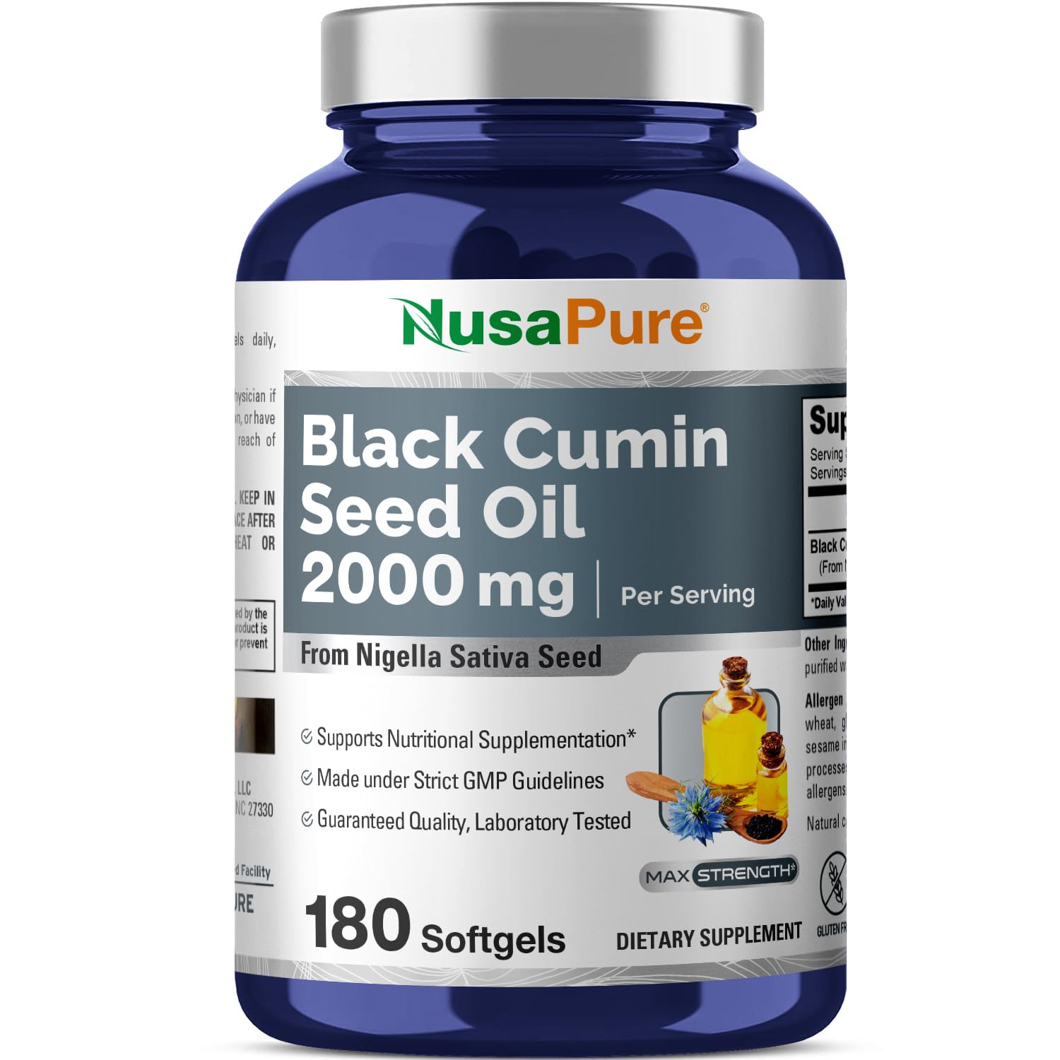 NusaPure Black Seed Oil 2000mg per Serving - 180 Softgel Caps (Non-GMO, Gluten-Free) Cold-Pressed Nigella Sativa NusaPure Au supplements