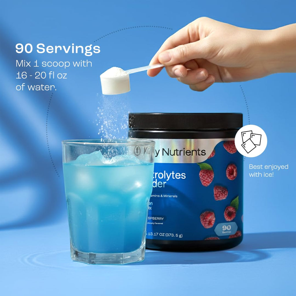 KEY NUTRIENTS Multivitamin Electrolytes Powder No Sugar - Sweet Blue Raspberry Electrolyte Powder - Endurance & Energy Supplement - Hydration Powder