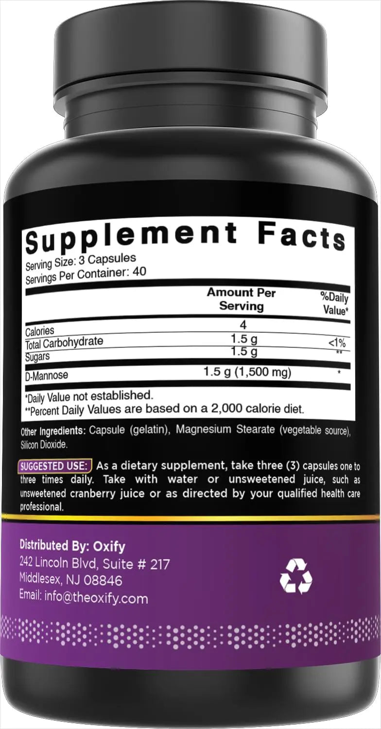 Oxify D-Mannose 1500 mg | 120 Tablets | Gluten-Free, Non-GMO | Supplement Made in USA Oxify Au supplements