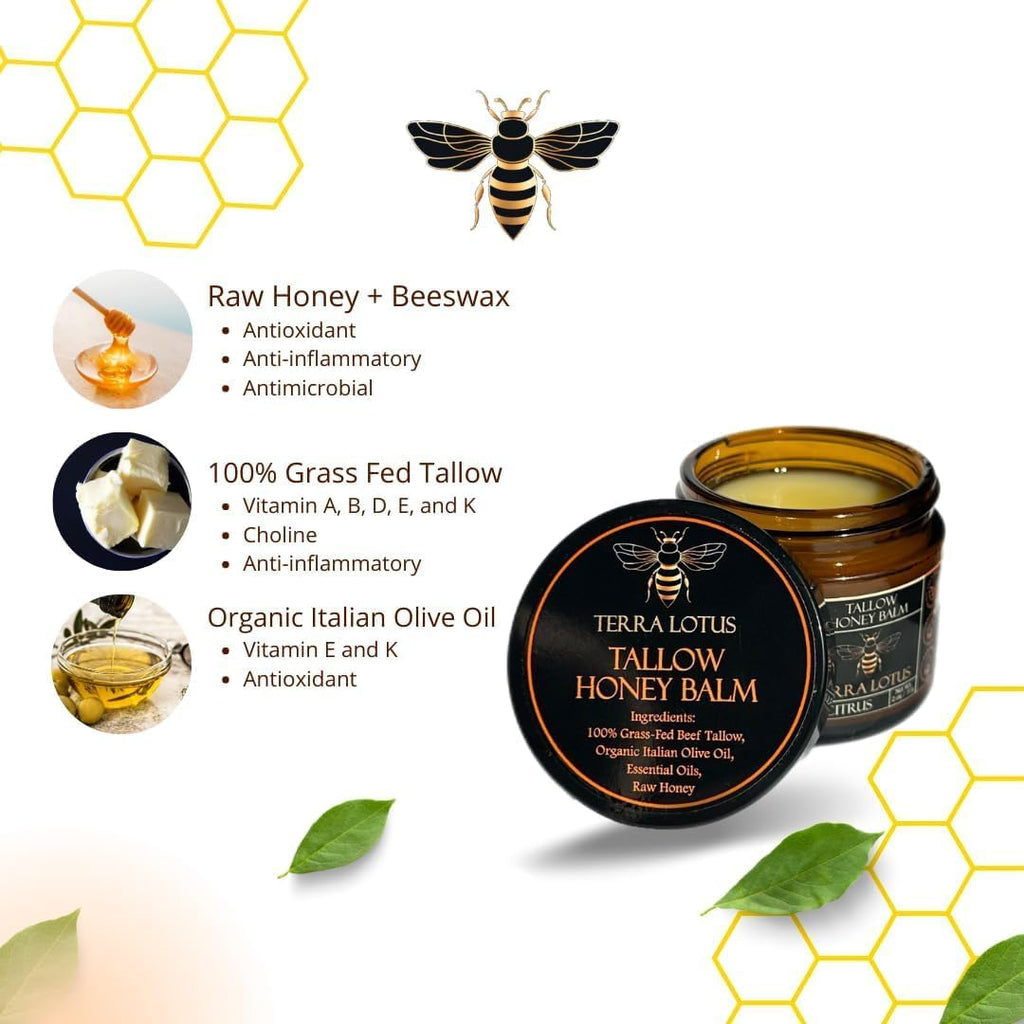 Terra Lotus - Organic Grass-Fed Beef Tallow Balm with Raw Honey - Moisturizing Cream