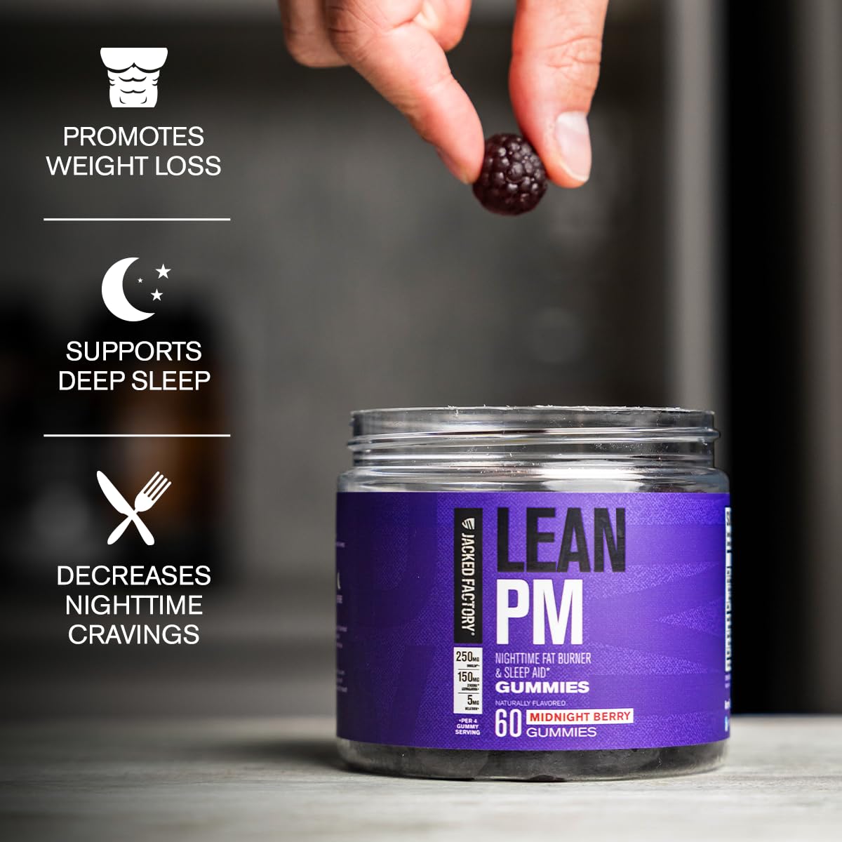 Jacked Factory Lean PM Weight Loss Gummies - Night Time Fat Burner & Appetite Suppressant Sleep Supplement with Melatonin & Ashwagandha