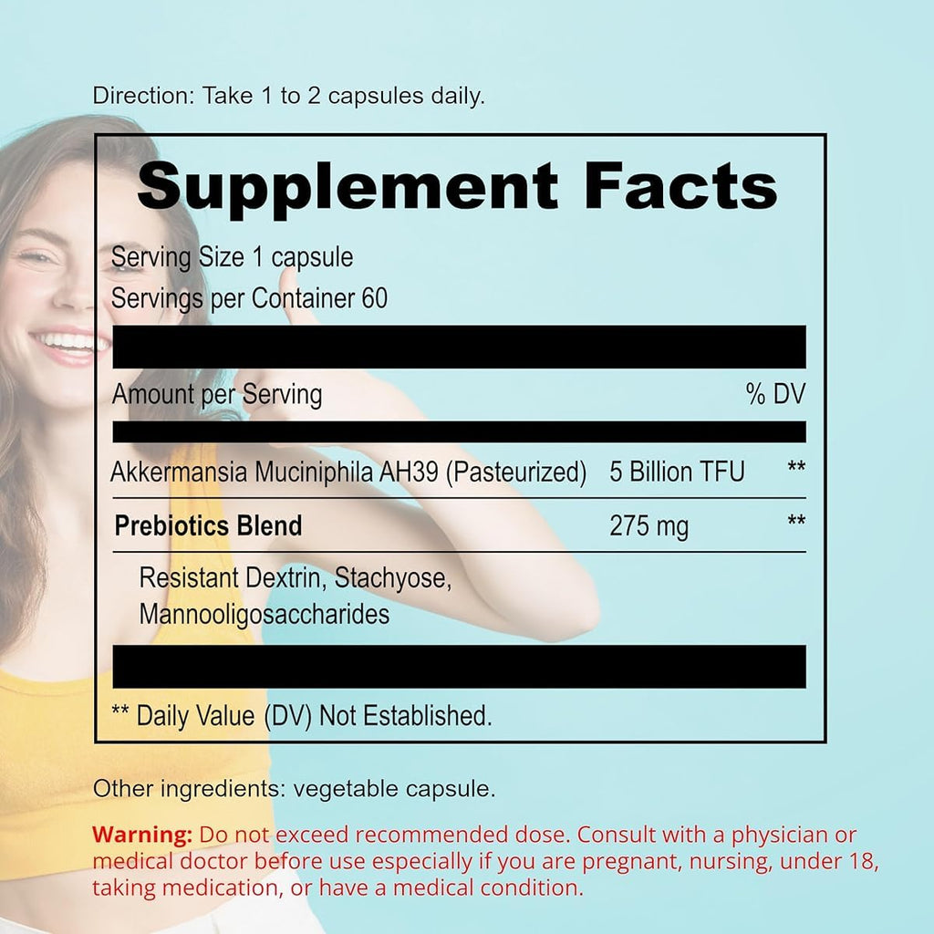 UpNourish Probiotics for GLP-1 Support, 5 Billion TFU Akkermansia Muciniphila for Digestive Health, Leaky Gut, Immunity and Metabolic Health, Prebiotics and Probiotics for Women and Men, 60 Capsules UpNourish Au supplements