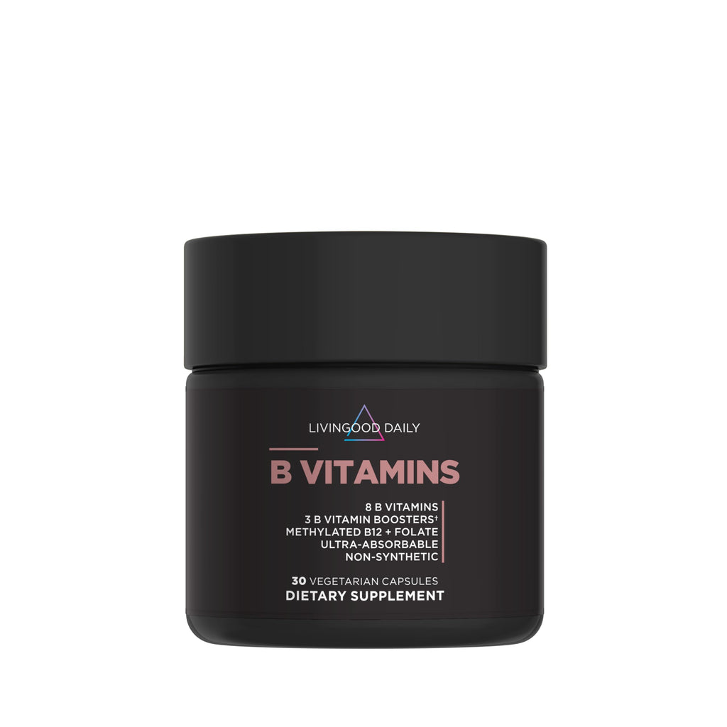 Livingood Daily Vitamin B Complex Capsules for Men and Women, Methylated B12 & Folate, 11 Active Forms Including B1 B2 B3 B5 B6 & Biotin, Gluten Free