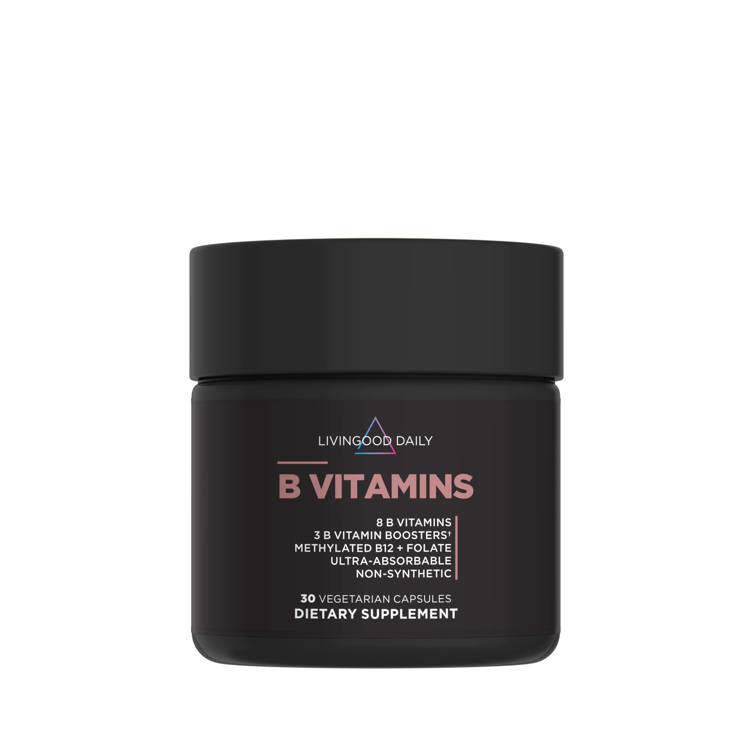 Livingood Daily Vitamin B Complex Capsules for Men and Women, Methylated B12 & Folate, 11 Active Forms Including B1 B2 B3 B5 B6 & Biotin, Gluten Free