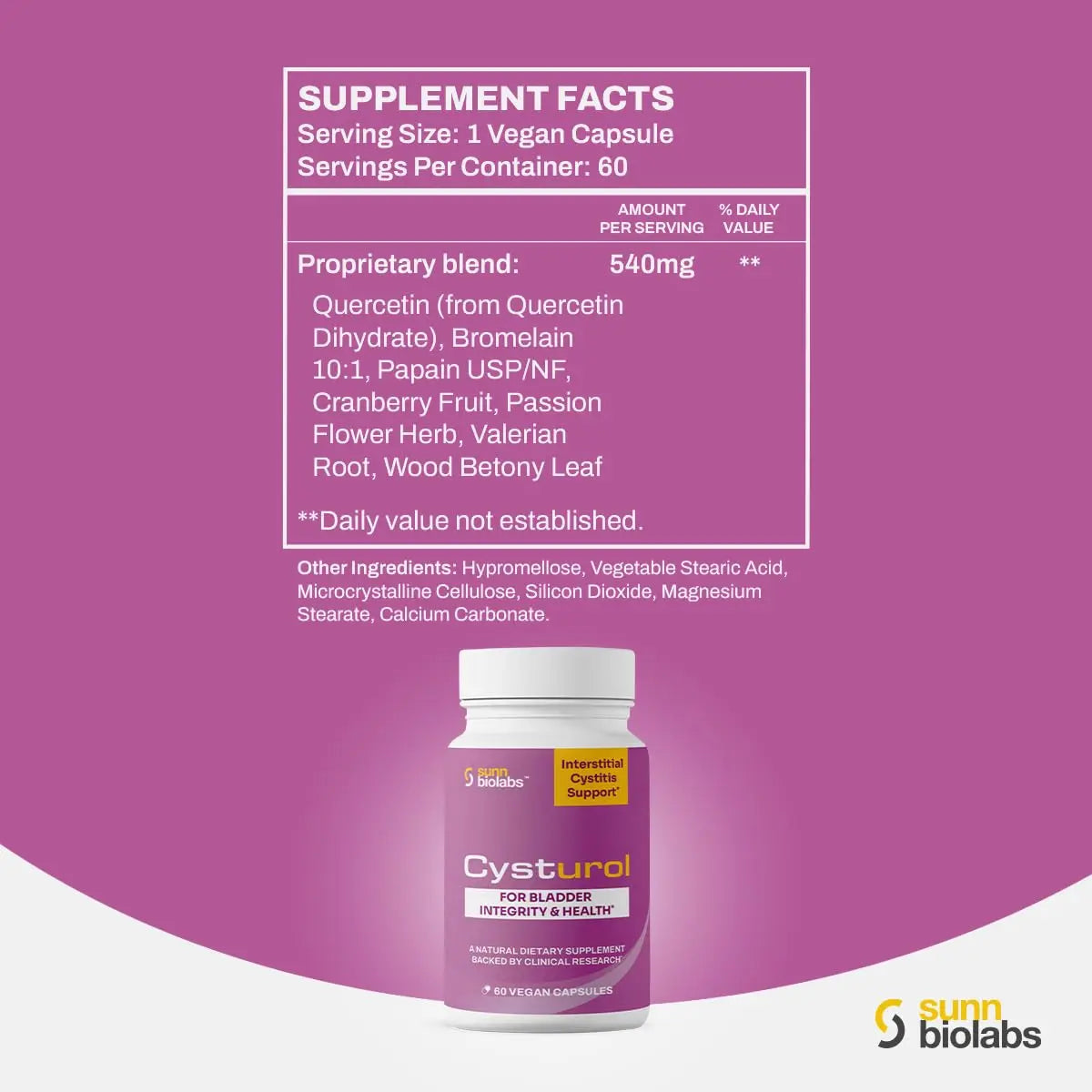 CYSTUROL® Bladder Support Supplement | Interstitial Cystitis (IC) | Bladder Pain | Urinary Tract Health | Clinically Studied Formula for Bladder Inflammation, UTI, Mast Cell Support & Urinary Urgency SUNN BIOLABS Au supplements