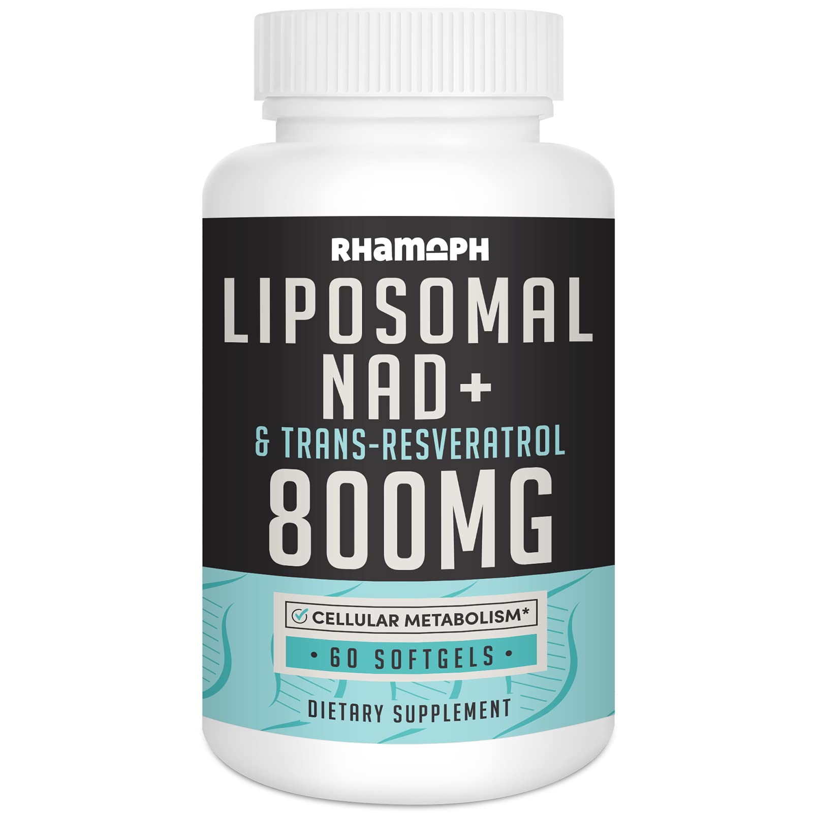 Rhamoph Liposomal NAD+ 800 mg with Trans-Resveratrol 300 mg, Max Absorption, Actual NAD+ Boosting Supplement for Healthy Aging, Cellular Energy, DNA Repair, Longevity - 60 Softgels Rhamoph Au supplements