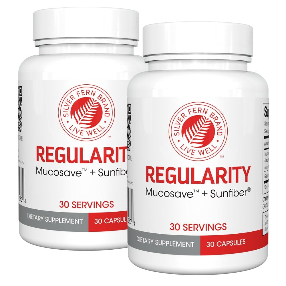 Silver Fern Brand Regularity Digestive Supplement - 2 Bottles = 60 Capsules = 60 Day Supply - Mucosave FG (Prickly Pear Polysaccharides