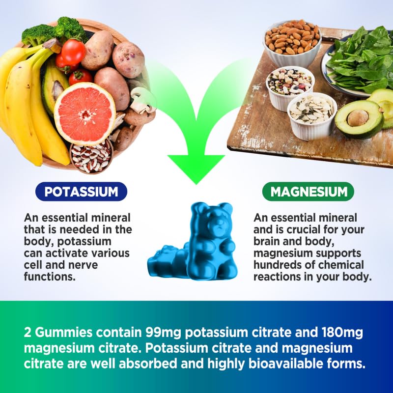 HOLLEGEND Potassium Magnesium Gummies, High Absorption Potassium Citrate 99mg Magnesium Citrate 180mg, Chewable Gummy Supplements for Leg Cramps & Muscle, 60 Count HOLLEGEND Au supplements