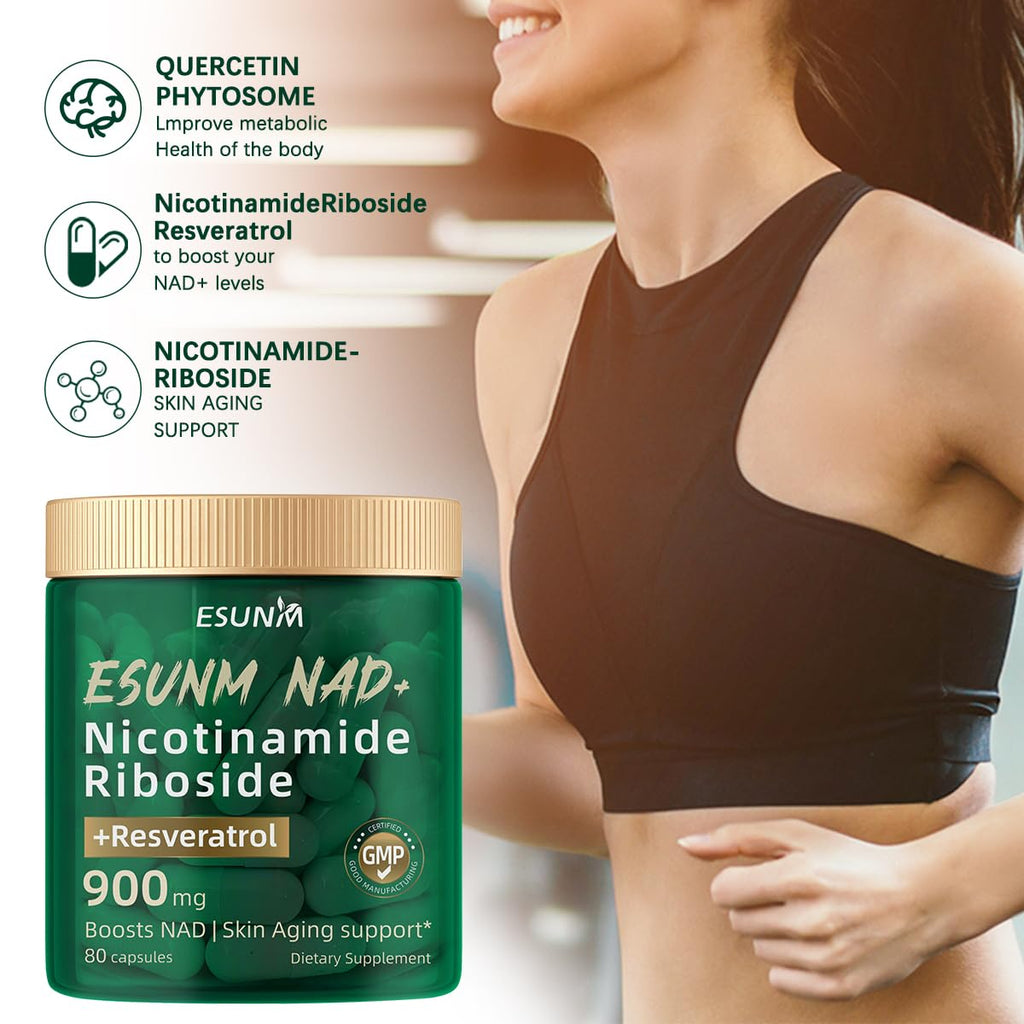 ESUNM Liposomal NAD+ Supplement with Resveratrol, NMN Supplement NAD Resveratrol Support Cellular Health, Stamina & Healthy Aging,Third-Party Tested，80 Capsules ESUNM Au supplements