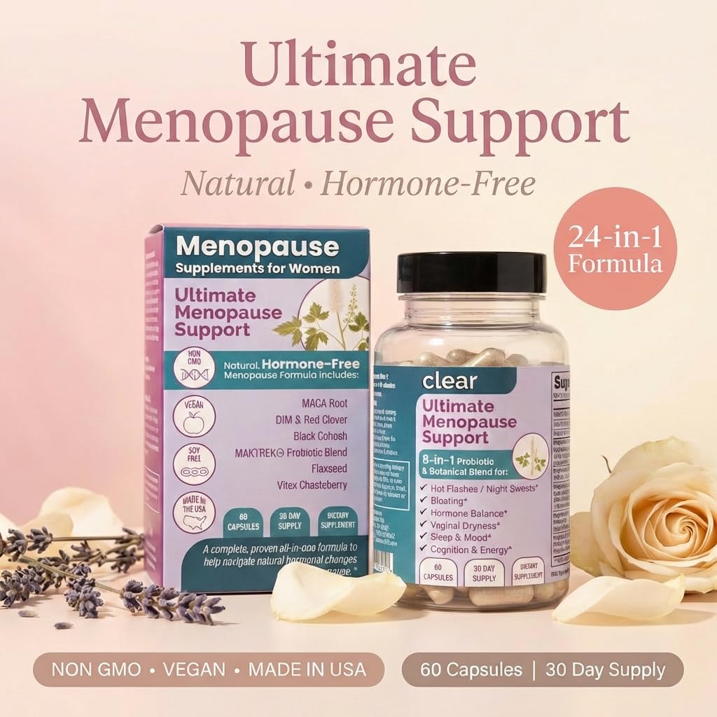Clear Menopause Support for Women | 25-in-1 Formula with Black Cohosh, Dong Quai, Pre & Probiotics | Hot Flashes, Night Sweats, Mood, Sleep & Digestion | Hormone-Free | Made in USA | 60 Capsules Clear Probiotics Au supplements