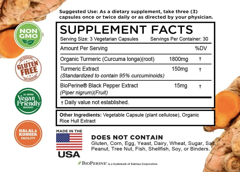 Turmeric Curcumin with BioPerine Black Pepper & 95% Curcuminoids, 1965mg, Maximum Absorption for Joint Support, Non-GMO Turmeric Capsules, FarmHaven Au supplements
