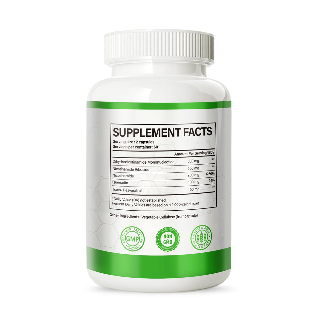 NMNH (Dihydronicotinamide Mononucleotide), NMN Alternative Supplement w/Niacinamide (Vitamin B3), Quercetin, Trans-Resveratrol, Support NAD+, Skin Cell Health*, Anti-Aging & Energy, 120 Caps Ashenutri Au supplements