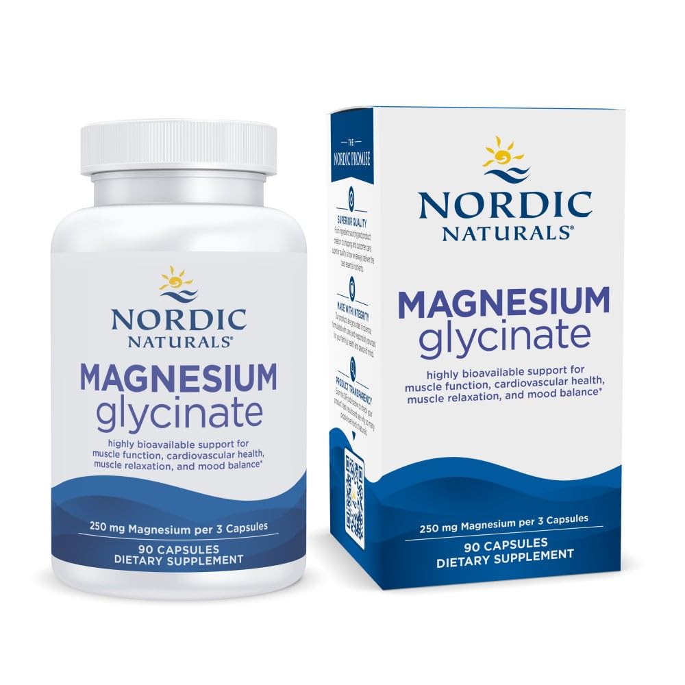 Nordic Naturals Vegetarian Magnesium Glycinate Capsules, Unflavored, 90 Count - 250mg Magnesium per Serving - Highly Bioavailable Support for Muscle & Cardiovascular