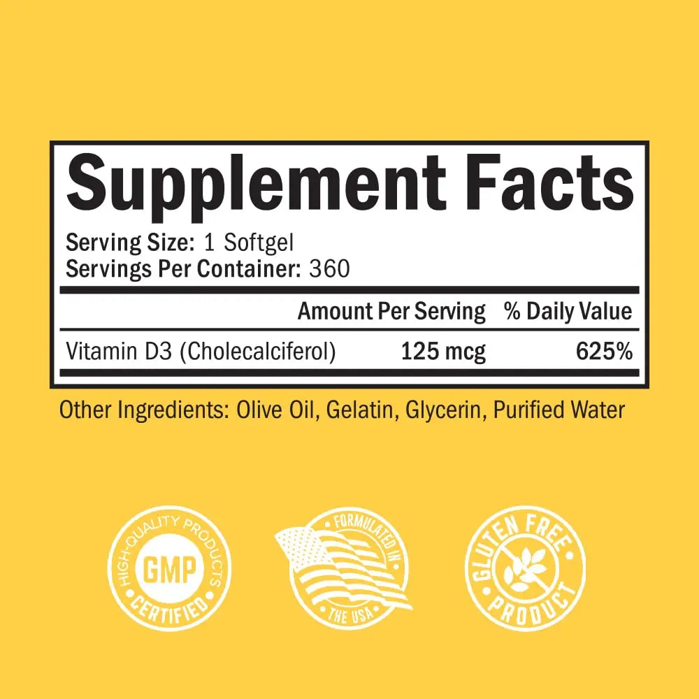 Vitamin D3 5000 IU (125 mcg) Natural Immune Support Supplement, Bone Strength BioSchwartz Au supplements