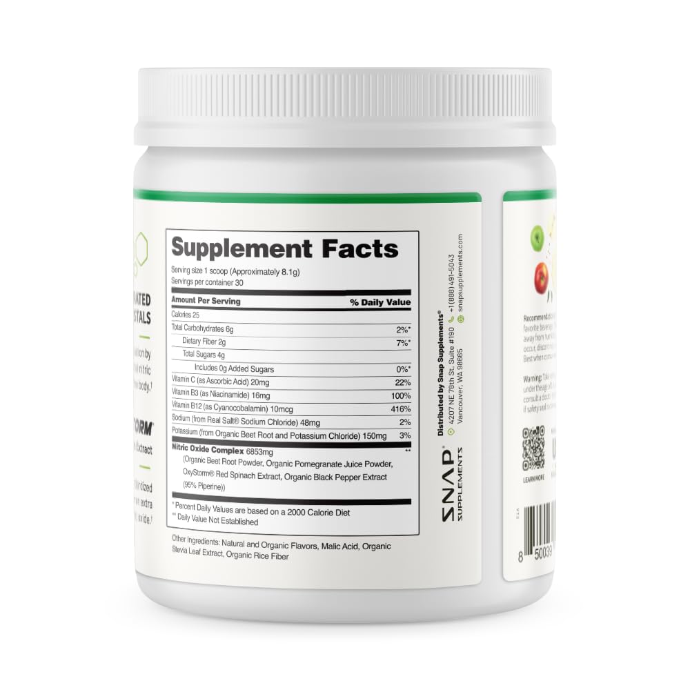 Snap Supplements Organic Beet Root Powder Nitric Oxide Supplement for Men & Women, Red Spinach & Pomegranate, Supports Healthy Energy & Blood Pressure Already