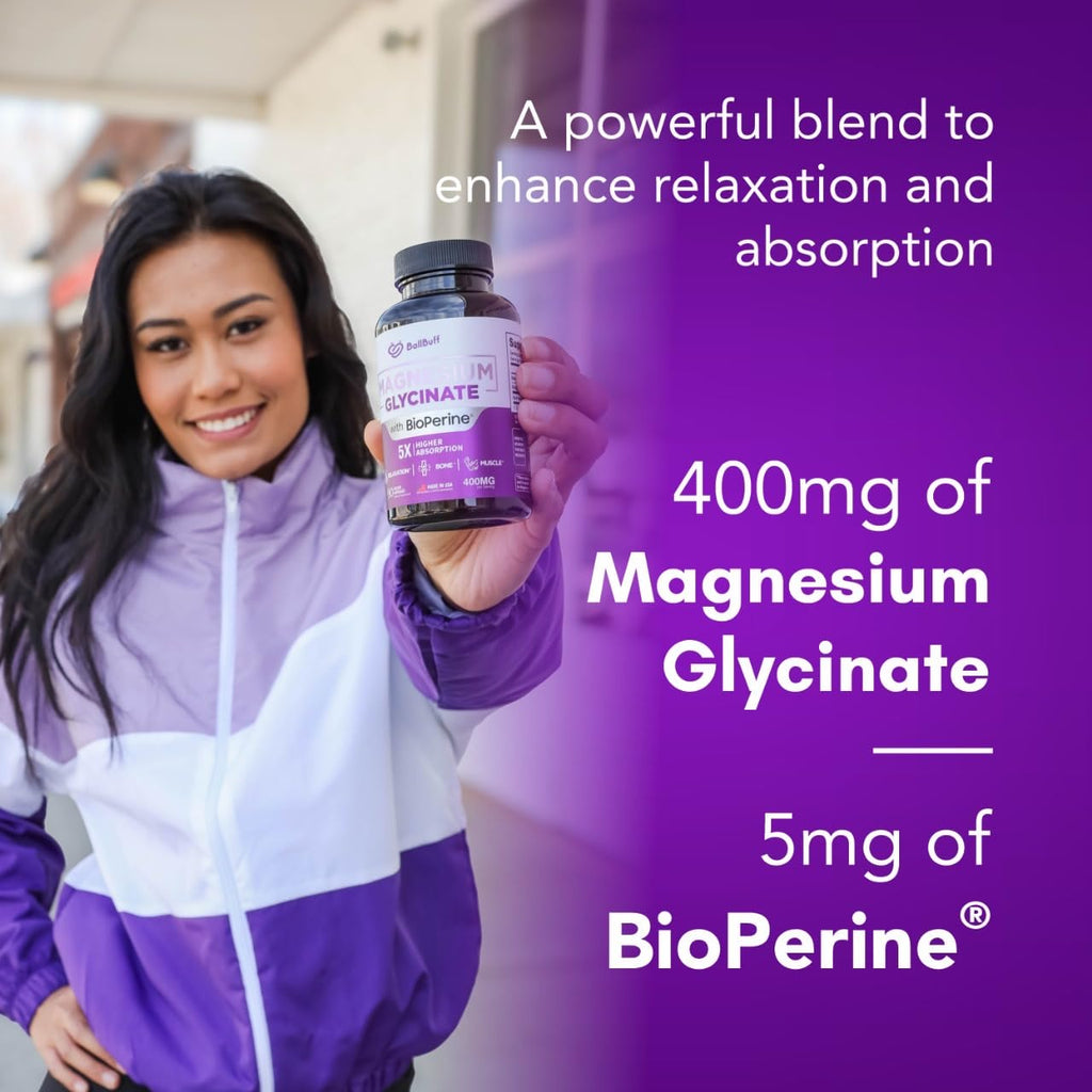 Pure Magnesium Glycinate 400mg - 5X Higher Absorption - Support Stress Relief, Sleep, Bone Health - 100% Chelated - Pure Magnesium Supplement