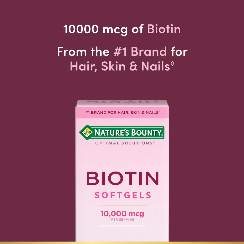 Nature's Bounty Biotin 10000mcg Supplement, Supports Healthy Hair, Skin and Nails, Optimal Solutions Hair Vitamin with Biotin