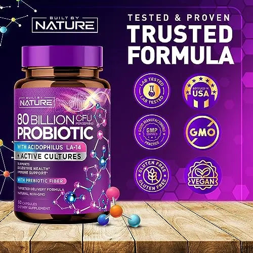 80 Billion CFU Probiotic - Daily Digestive Gut Health Supplement for Men & Women Built by Nature Au supplements
