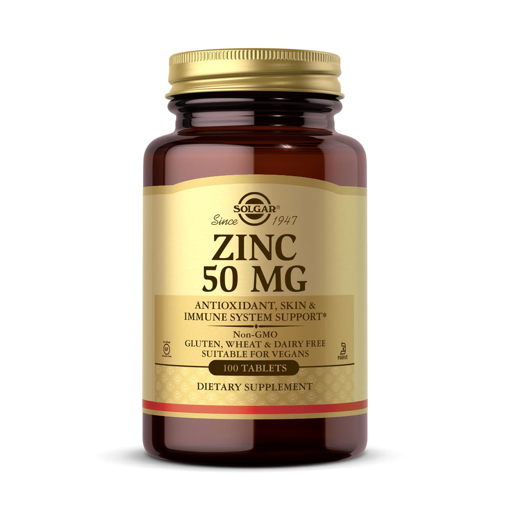 Solgar Zinc 50 mg, 100 Tablets - Zinc for Healthy Skin, Taste & Vision - Immune System & Antioxidant Support - Supports Cell Growth & DNA Formation