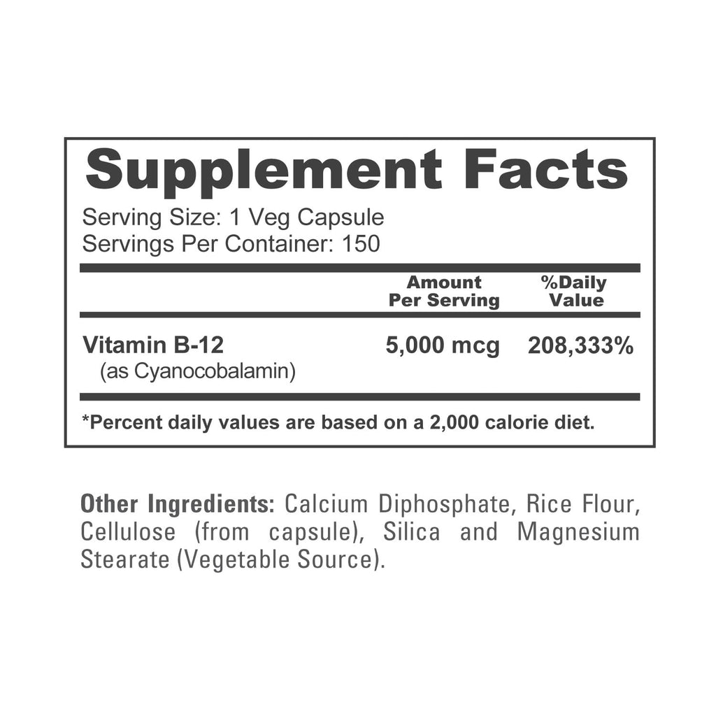 NusaPure Vitamin B12-5000 MCG 150 Veggie Capsules (Non-GMO, Vegan) - Max Strength Vitamin B12 NusaPure Au supplements
